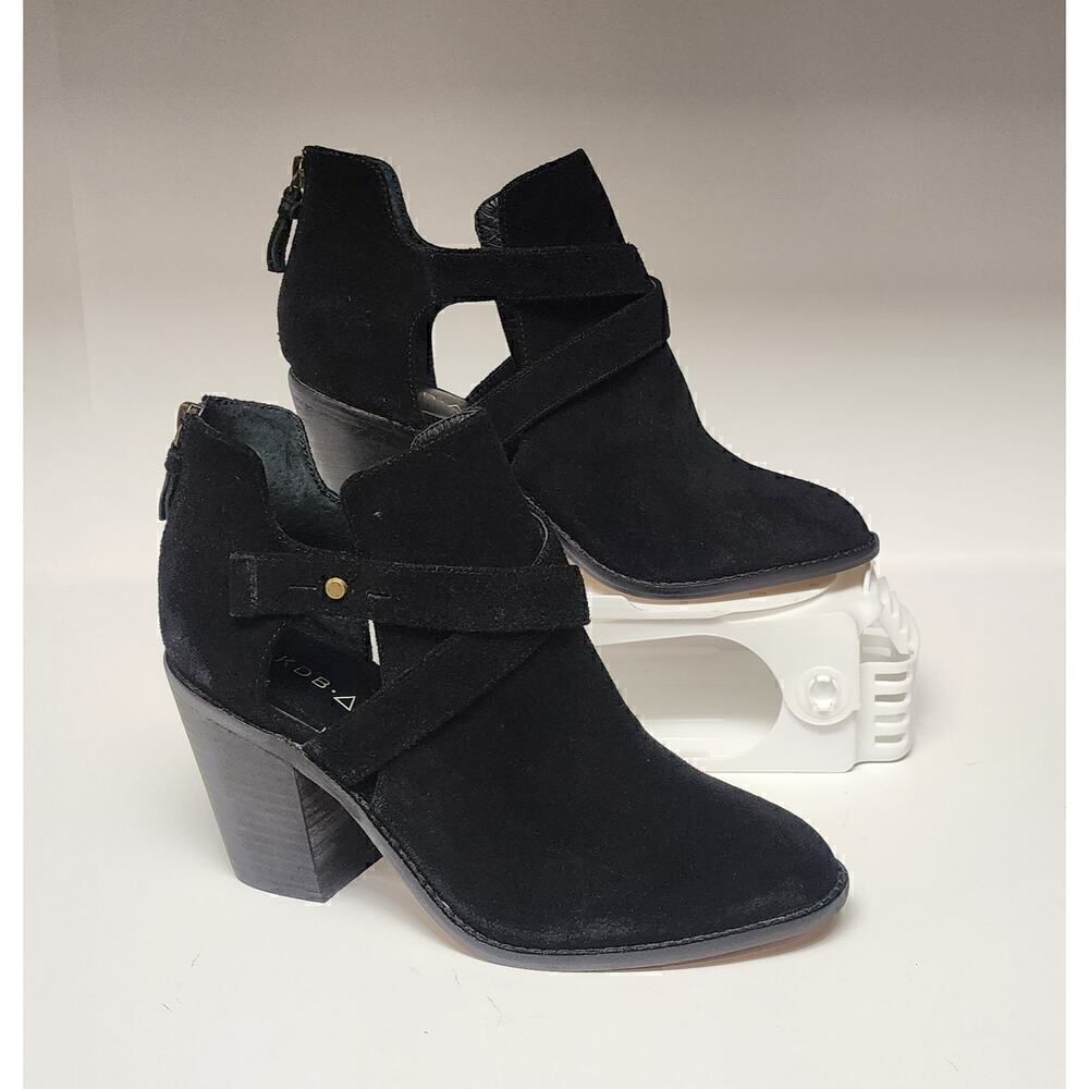 Kelsi Dagger Brooklyn Jalen Black Suede Leather Block Heel Bootie Shoes US 10